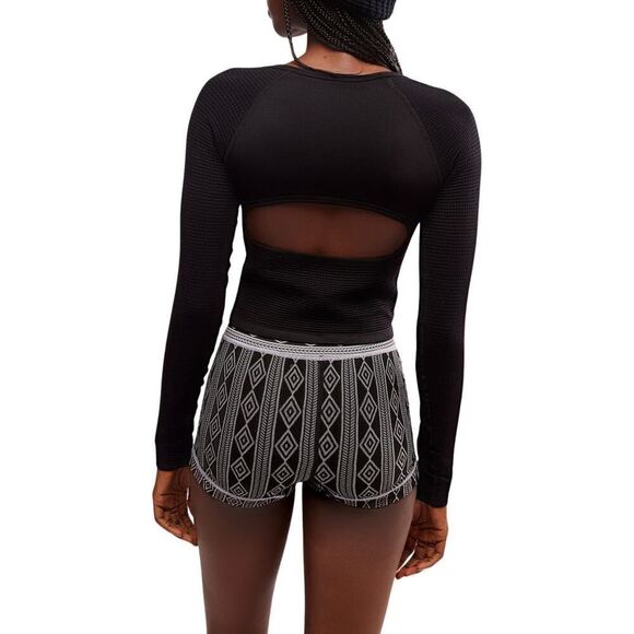 Free People Movement Bail Out Crop Thermal Knit Top in Black Size M/L NWT - Picture 2 of 8